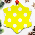 Polka Dots - White on Yellow Snowflake Ornament (Two Sides)