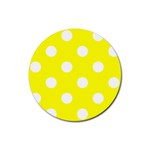 Polka Dots - White on Yellow Rubber Round Coaster (4 pack)