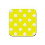 Polka Dots - White on Yellow Rubber Coaster (Square)