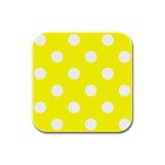 Polka Dots - White on Yellow Rubber Square Coaster (4 pack)