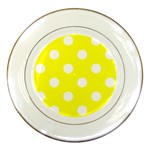 Polka Dots - White on Yellow Porcelain Plate