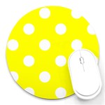 Polka Dots - White on Yellow Round Mousepad
