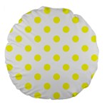 Polka Dots - Yellow on White Large 18  Premium Flano Round Cushion