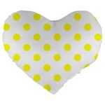 Polka Dots - Yellow on White Large 19  Premium Flano Heart Shape Cushion