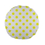 Polka Dots - Yellow on White Standard 15  Premium Flano Round Cushion
