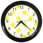 Polka Dots - Yellow on White Wall Clock (Black)