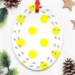 Polka Dots - Yellow on White Oval Filigree Ornament (Two Sides)