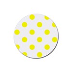 Polka Dots - Yellow on White Rubber Coaster (Round)