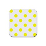 Polka Dots - Yellow on White Rubber Coaster (Square)