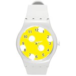 Polka Dots - White on Canary Yellow Round Plastic Sport Watch (M)