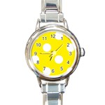 Polka Dots - White on Canary Yellow Round Italian Charm Watch