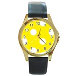 Polka Dots - White on Canary Yellow Round Gold Metal Watch