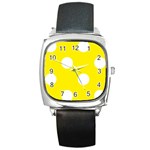 Polka Dots - White on Canary Yellow Square Metal Watch