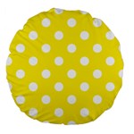 Polka Dots - White on Canary Yellow Large 18  Premium Round Cushion