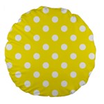 Polka Dots - White on Canary Yellow Large 18  Premium Flano Round Cushion