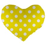 Polka Dots - White on Canary Yellow Large 19  Premium Flano Heart Shape Cushion