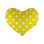 Polka Dots - White on Canary Yellow Standard 16  Premium Flano Heart Shape Cushion