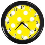 Polka Dots - White on Canary Yellow Wall Clock (Black)