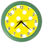 Polka Dots - White on Canary Yellow Color Wall Clock