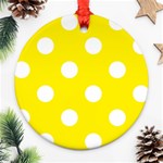 Polka Dots - White on Canary Yellow Round Ornament (Two Sides)