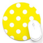 Polka Dots - White on Canary Yellow Round Mousepad