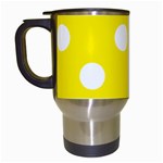 Polka Dots - White on Canary Yellow Travel Mug (White)