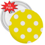 Polka Dots - White on Canary Yellow 3  Button (10 pack)