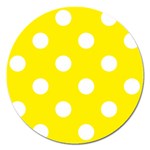 Polka Dots - White on Canary Yellow Magnet 5  (Round)