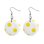 Polka Dots - Canary Yellow on White 1  Button Earrings