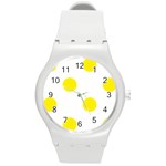 Polka Dots - Canary Yellow on White Round Plastic Sport Watch (M)