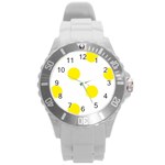 Polka Dots - Canary Yellow on White Round Plastic Sport Watch (L)
