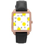 Polka Dots - Canary Yellow on White Rose Gold Leather Watch