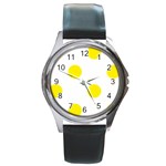 Polka Dots - Canary Yellow on White Round Metal Watch