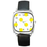 Polka Dots - Canary Yellow on White Square Metal Watch
