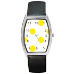 Polka Dots - Canary Yellow on White Barrel Style Metal Watch