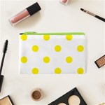Polka Dots - Canary Yellow on White Canvas Cosmetic Bag (XS)