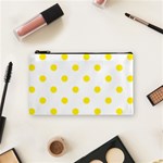 Polka Dots - Canary Yellow on White Cosmetic Bag (S)