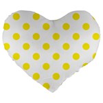 Polka Dots - Canary Yellow on White Large 19  Premium Flano Heart Shape Cushion