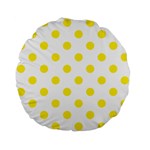 Polka Dots - Canary Yellow on White Standard 15  Premium Flano Round Cushion
