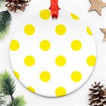 Polka Dots - Canary Yellow on White Round Ornament (Two Sides)