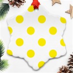 Polka Dots - Canary Yellow on White Snowflake Ornament (Two Sides)