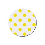 Polka Dots - Canary Yellow on White Rubber Coaster (Round)