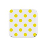 Polka Dots - Canary Yellow on White Rubber Square Coaster (4 pack)