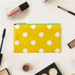 Polka Dots - White on Gold Yellow Canvas Cosmetic Bag (XS)