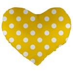 Polka Dots - White on Gold Yellow Large 19  Premium Flano Heart Shape Cushion