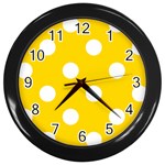 Polka Dots - White on Gold Yellow Wall Clock (Black)