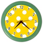 Polka Dots - White on Gold Yellow Color Wall Clock