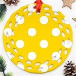Polka Dots - White on Gold Yellow Round Filigree Ornament (Two Sides)