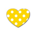 Polka Dots - White on Gold Yellow Rubber Coaster (Heart)