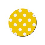 Polka Dots - White on Gold Yellow Rubber Round Coaster (4 pack)